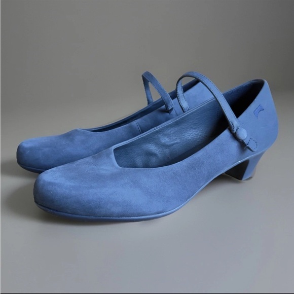 Camper Shoes - CAMPER Helena Blue Nubuck Leather Shoes Women Size 10 Classic Look Modest Heel